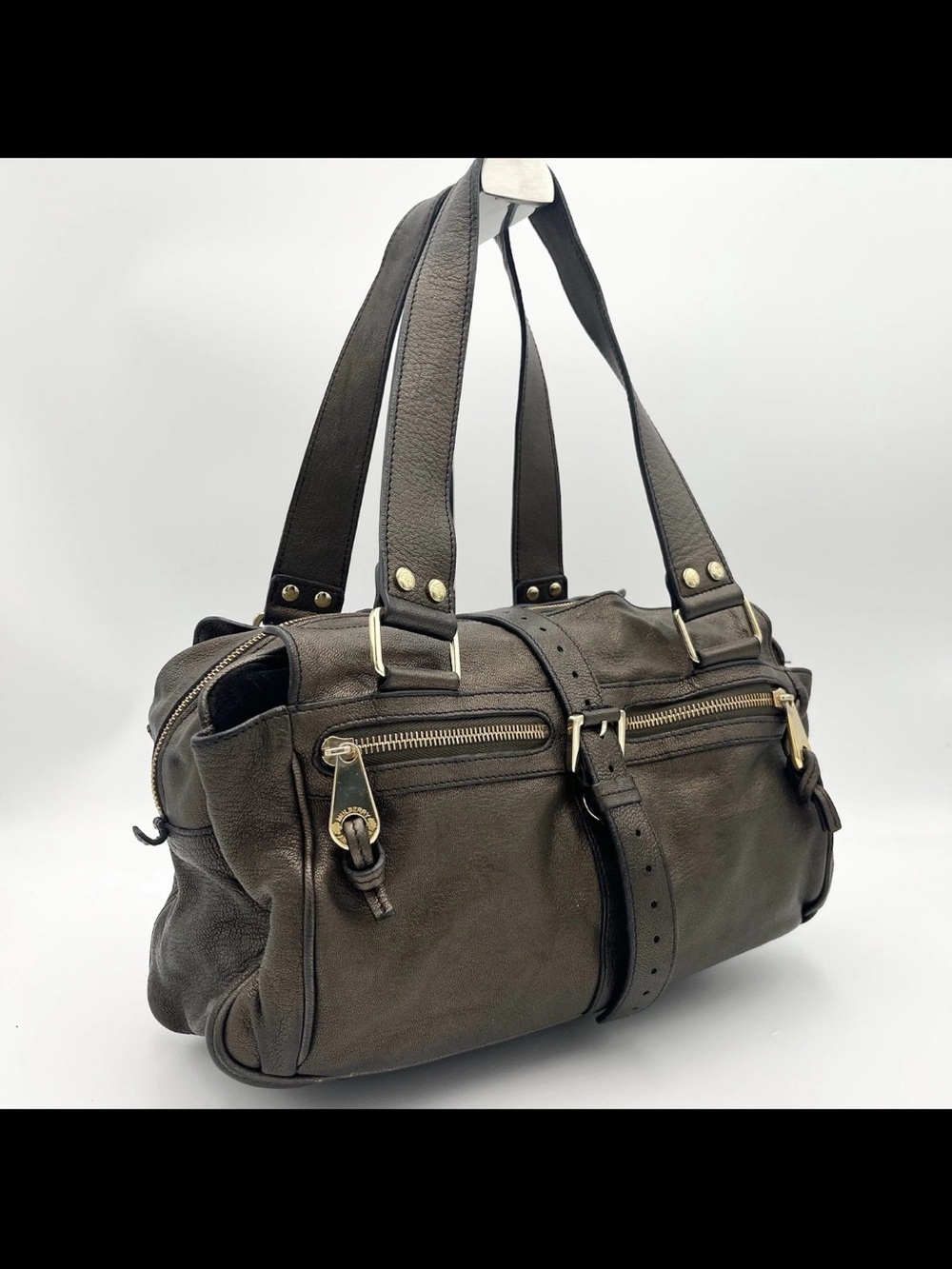 Mulberry Olive Leather Satchel with Gold Hardware